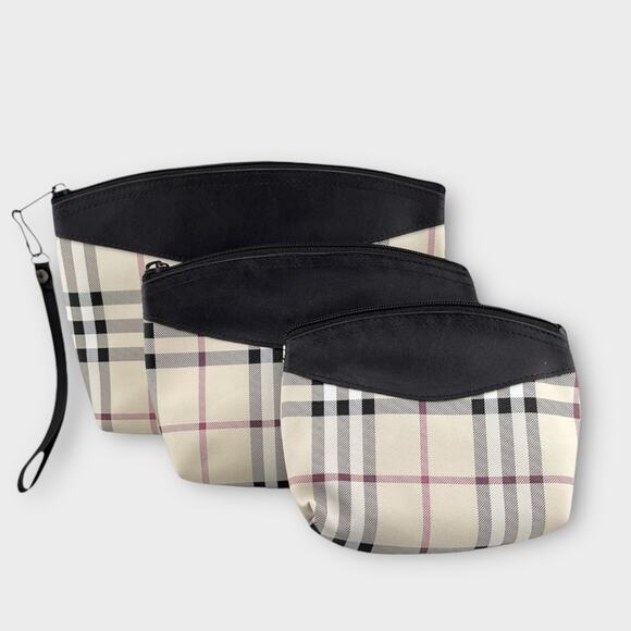 None Handbags - SET OF 3 plaid vinyl preppy waterproof zip cosmetic bags never used